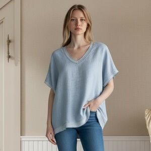 Said Fifth Avenue Linen Light Blue Made in Italy Top Size L